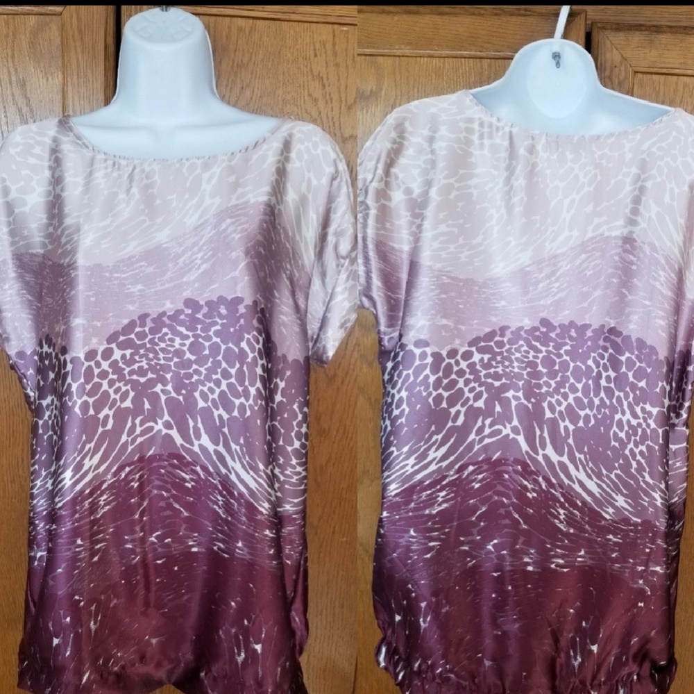 New York & company purple animal print blouse - Picture 2 of 8